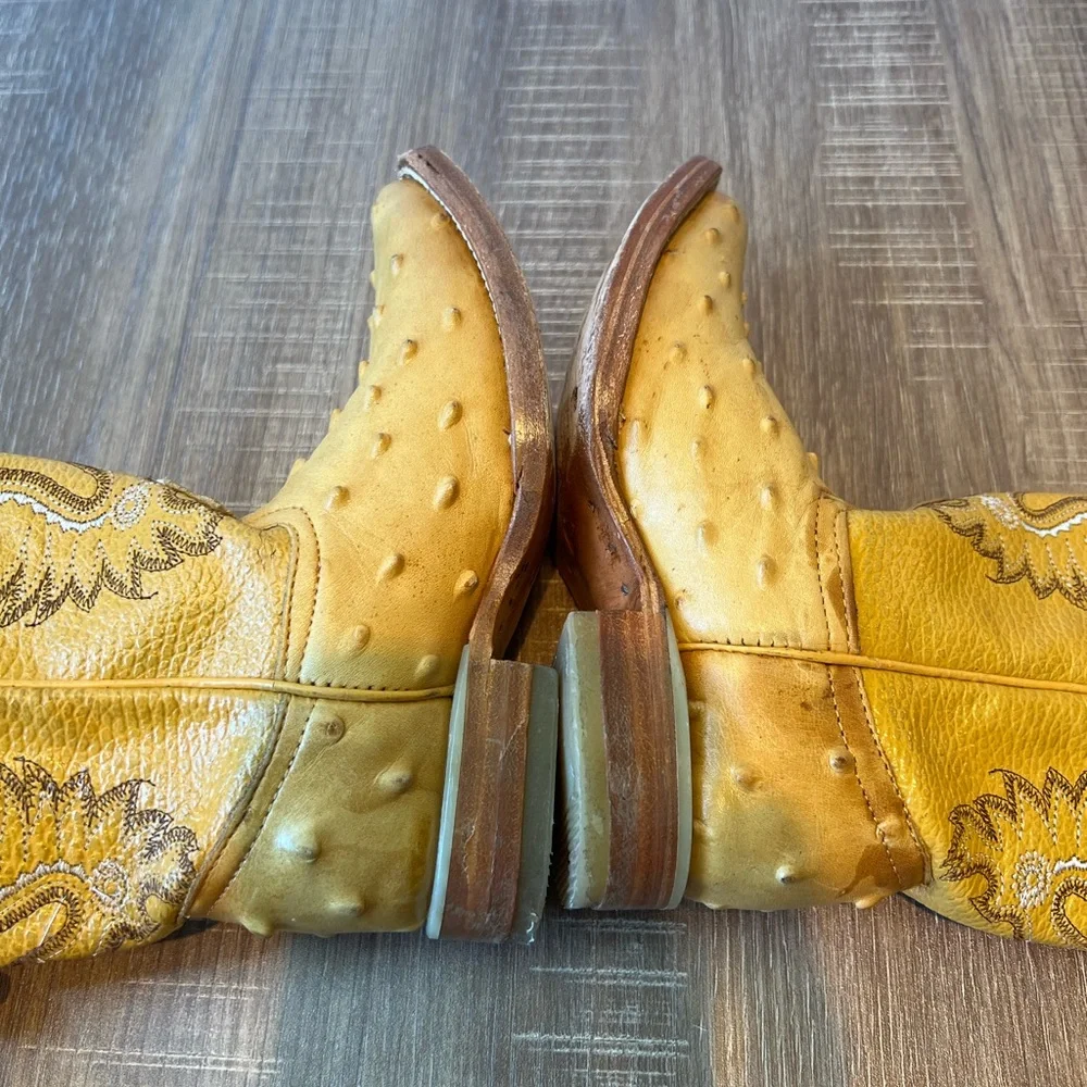 Carreta Kids Size 6‎ Brown Ostrich Print Cowboy Western Boots